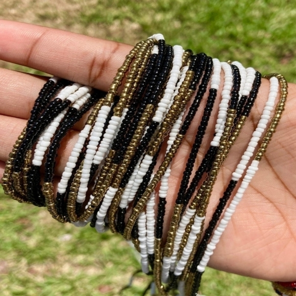 Black, White, and Gold Waist Beads